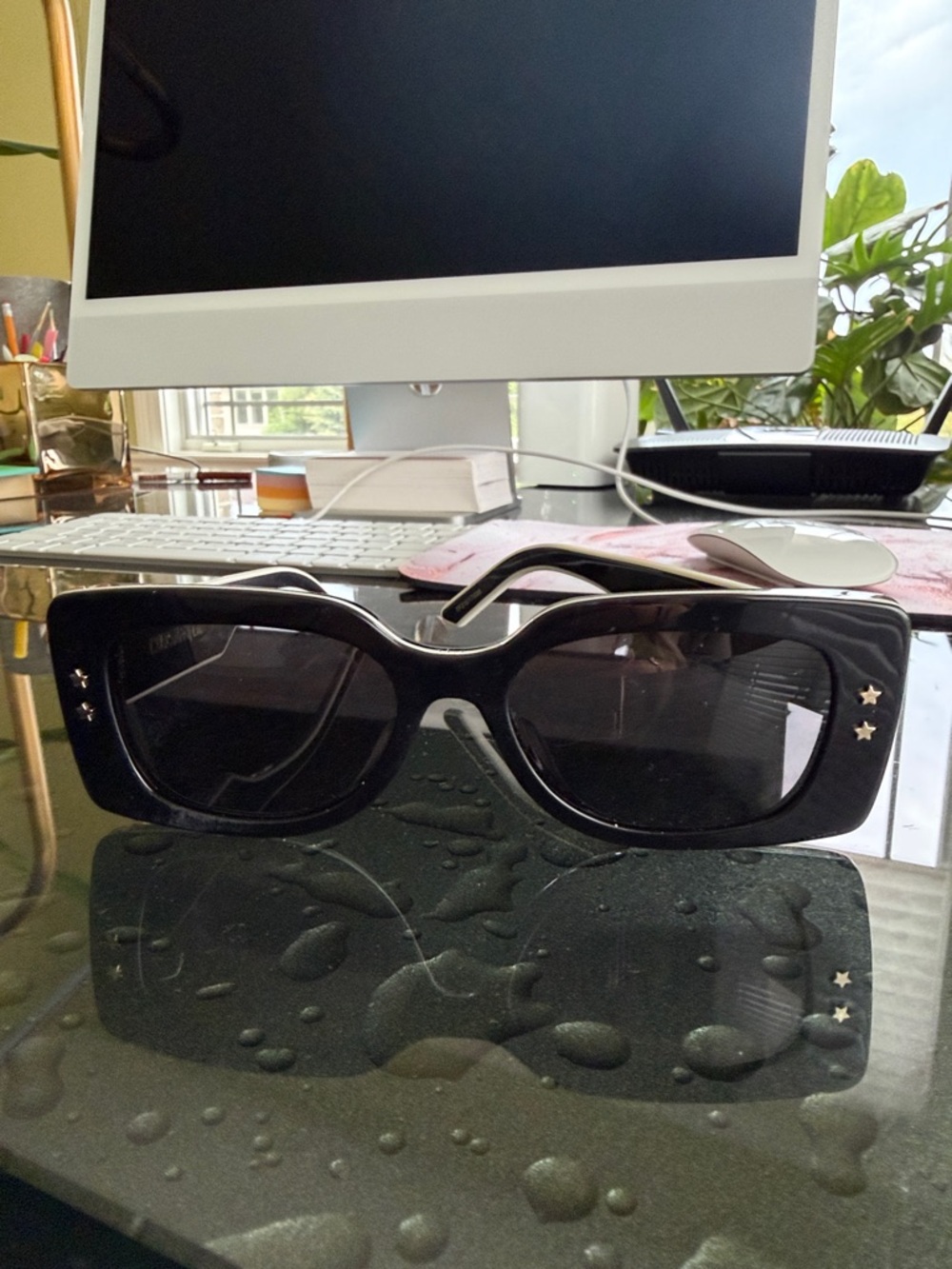 Dior Black Rectangular Sunglasses with Star Accents - Picture 3 of 4